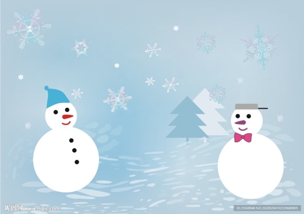 堆雪人卡通画矢量图