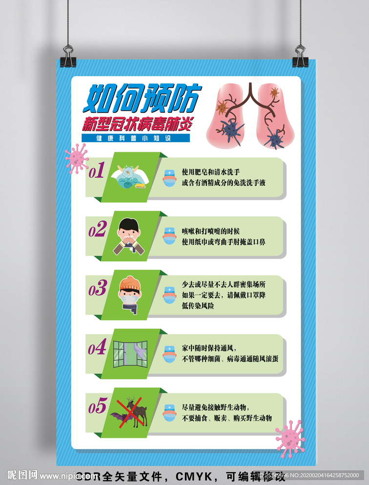 新型冠状病毒肺炎宣传插画设计图