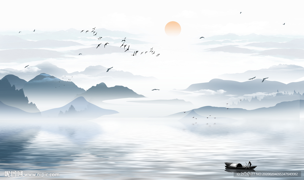 新中式水墨山水背景墙