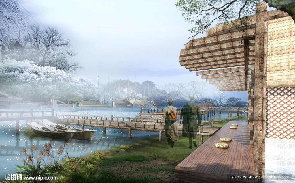 民宿酒店水景效果图