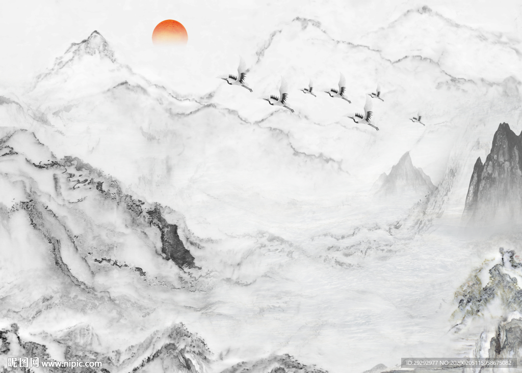 新中式水墨爵士白背景墙