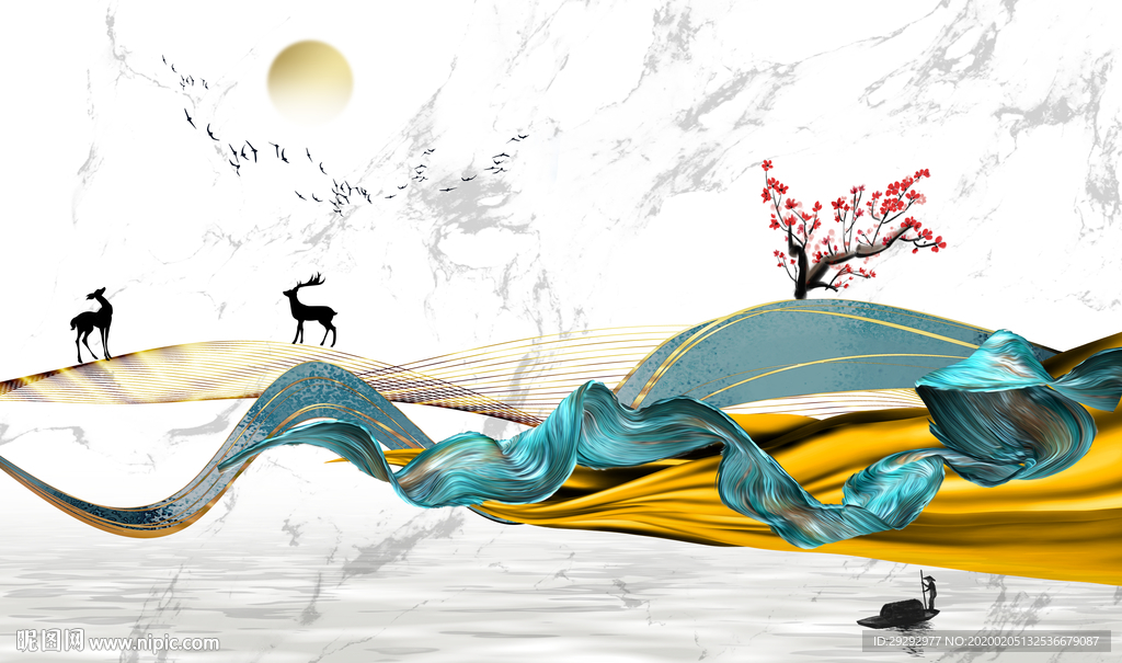 爵士白抽象山水背景墙