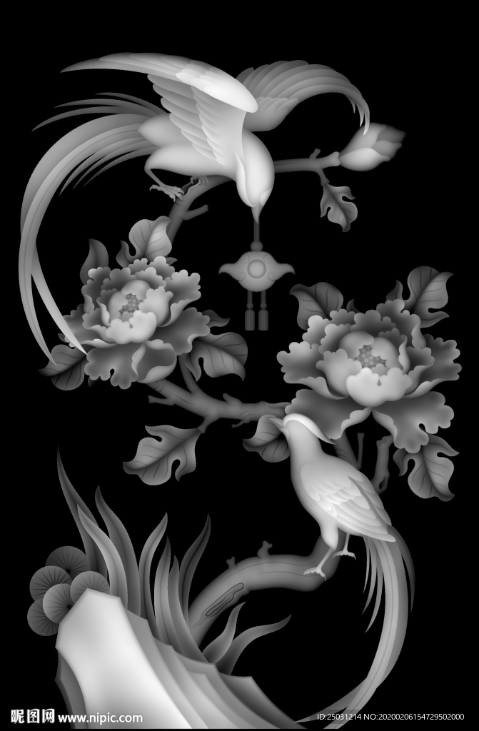 精雕灰度图 花鸟