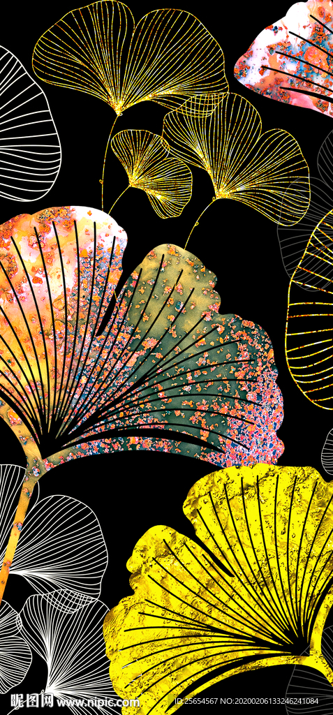 银杏叶金色装饰画玄关