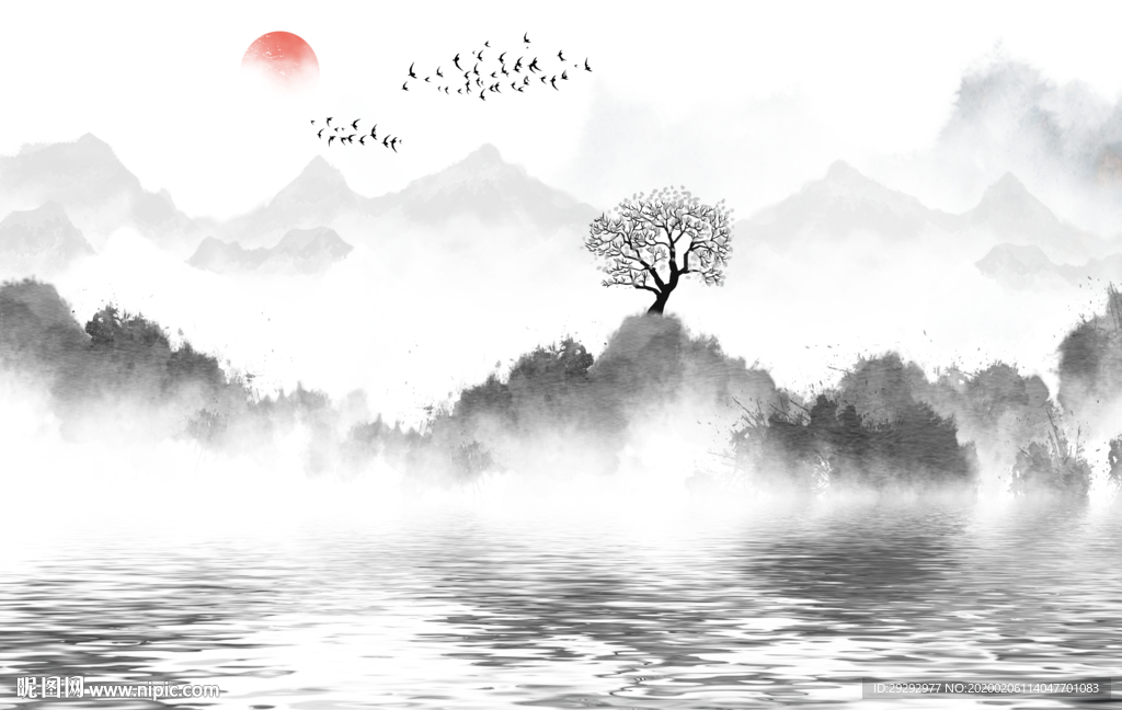 新中式抽象水墨山水背景墙