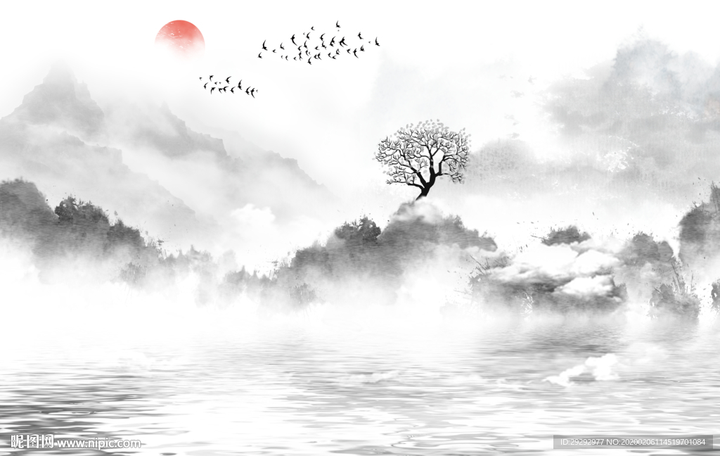 新中式水墨山水背景墙