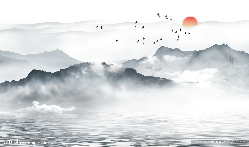 新中式抽象水墨山水背景墙