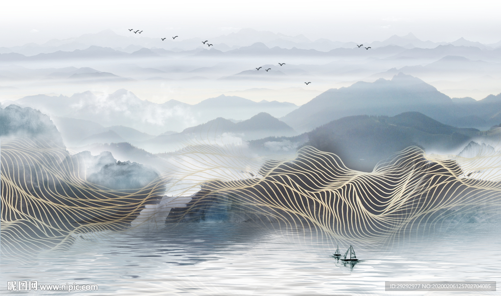 新中式抽象线条背景墙