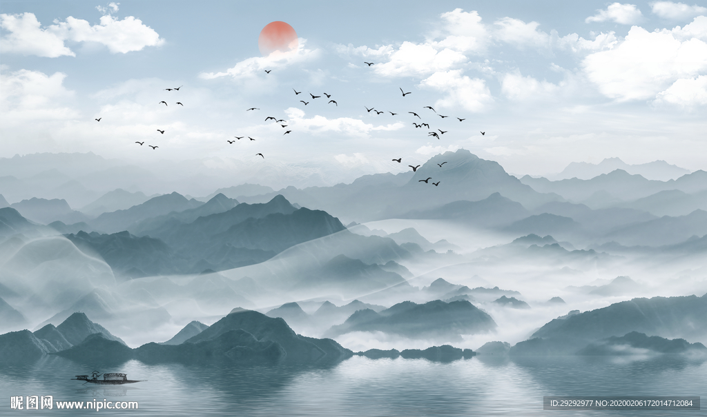 新中式抽象山水背景墙