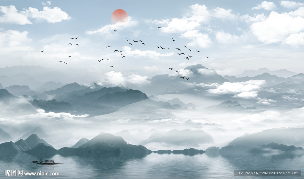 新中式抽象山水背景墙