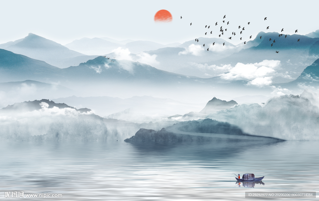 新中式抽象山水背景墙