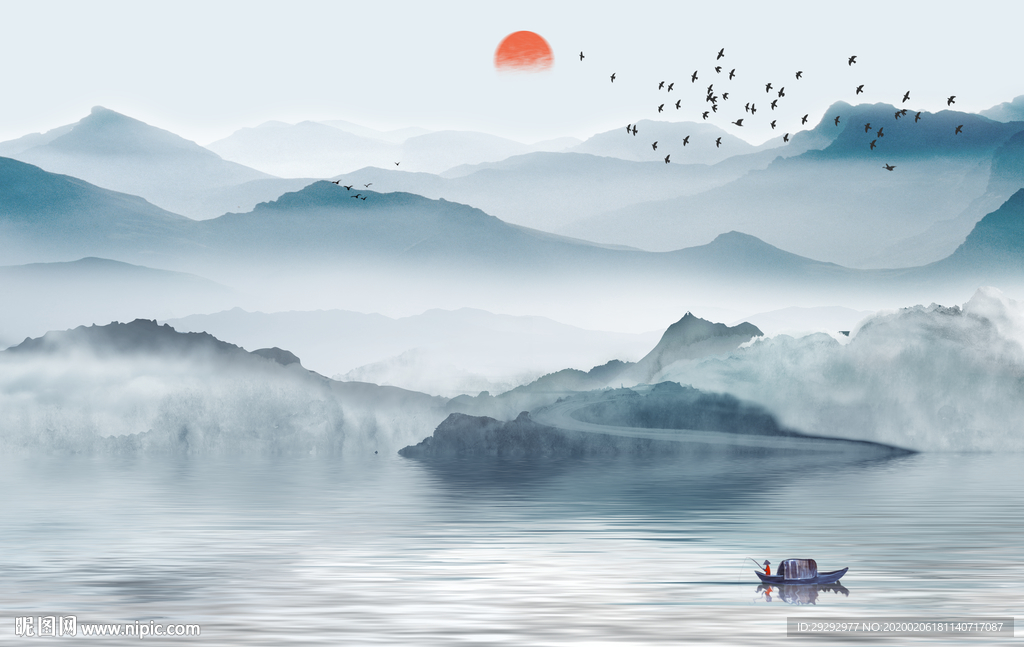 新中式抽象山水背景墙