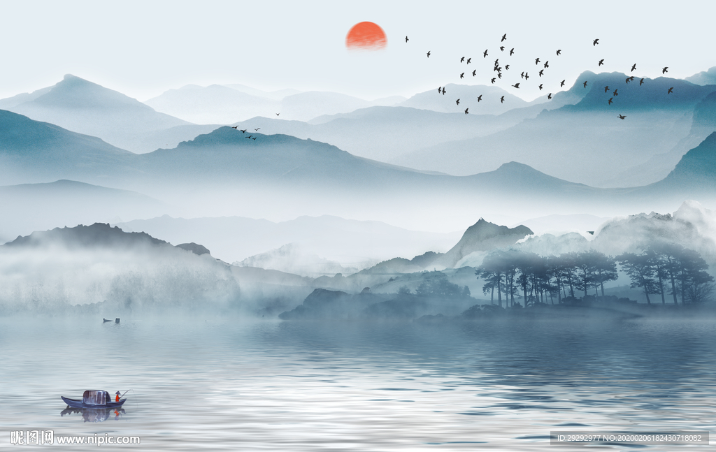 新中式抽象山水背景墙