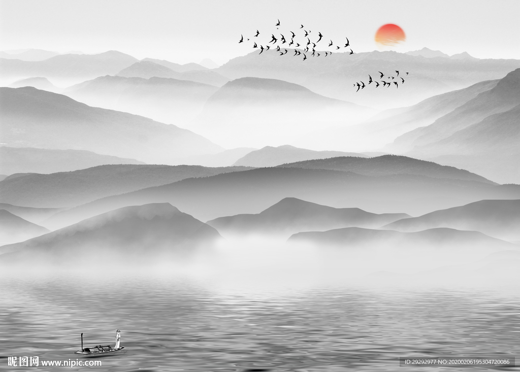 新中式抽象水墨山水背景墙