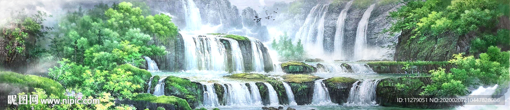 瀑布山水画