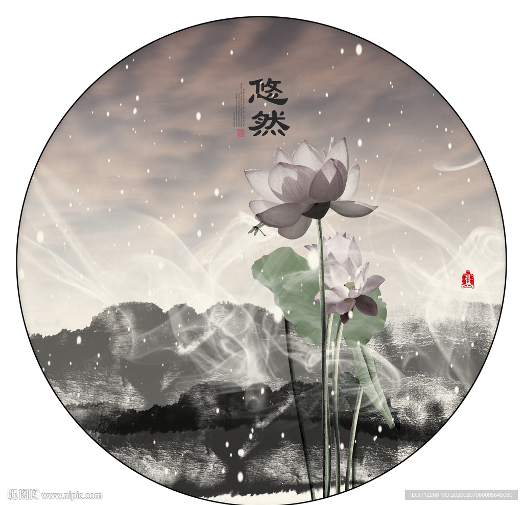 荷花无框画