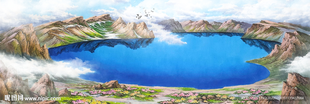 聚宝盆山水画壁画