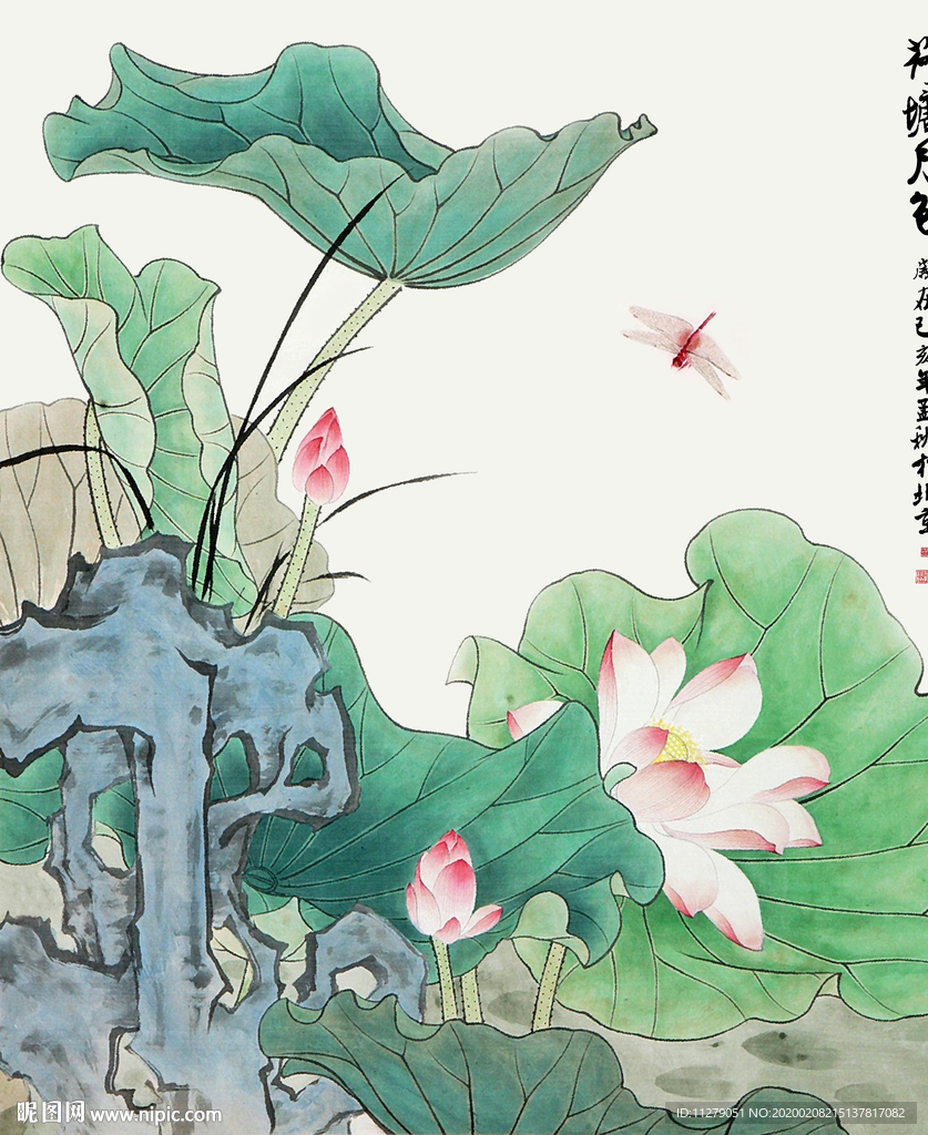 荷花荷塘月色花鸟画