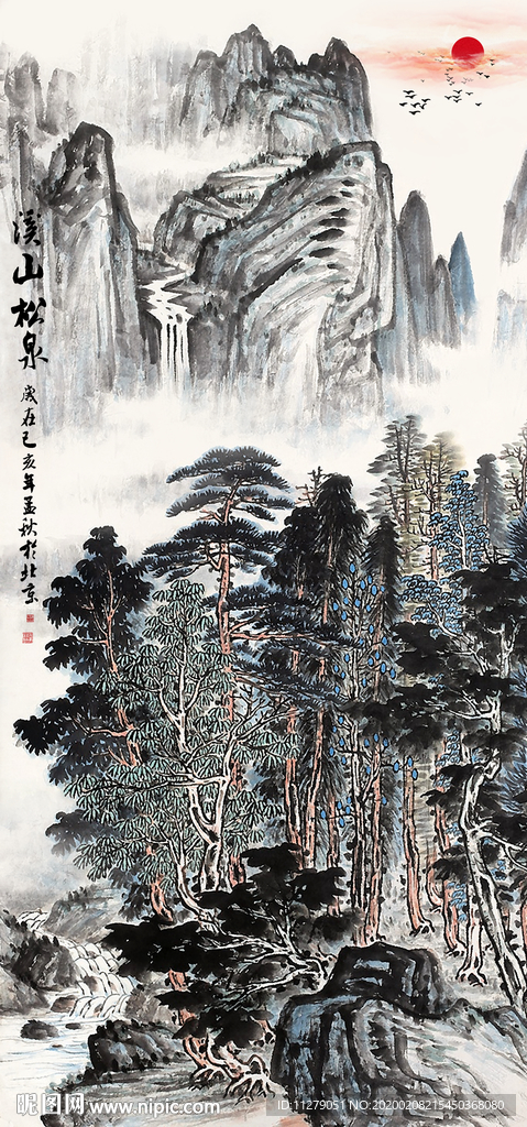 山水画国画复古水墨画