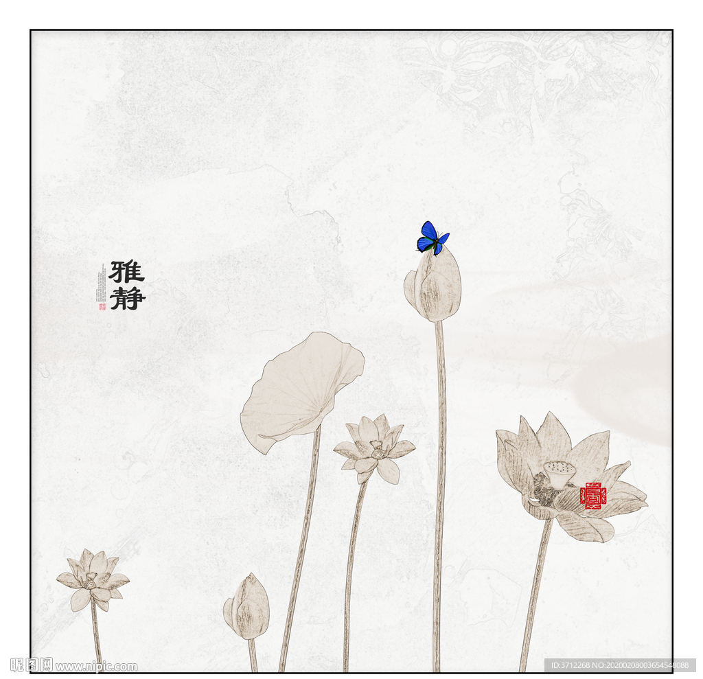 荷花无框画