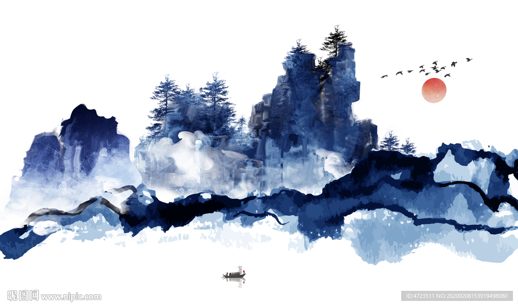 新中式意境创意水墨山水背景墙