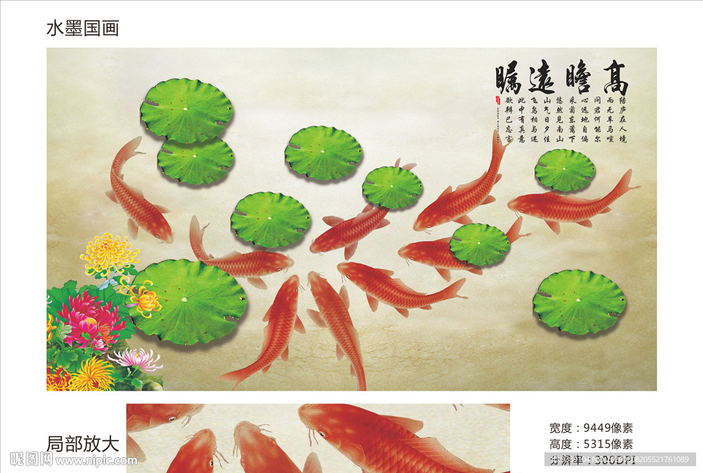 荷花九鱼图