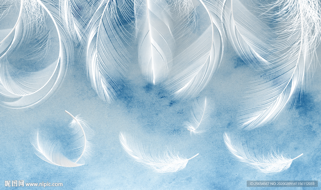 手绘羽毛现代简约电视背景墙