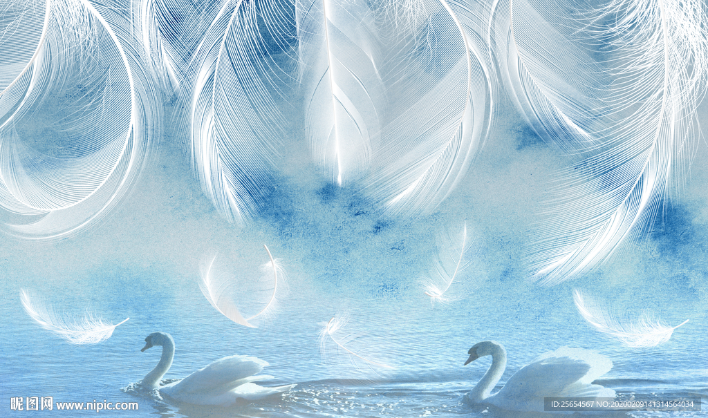 手绘羽毛现代简约电视背景墙