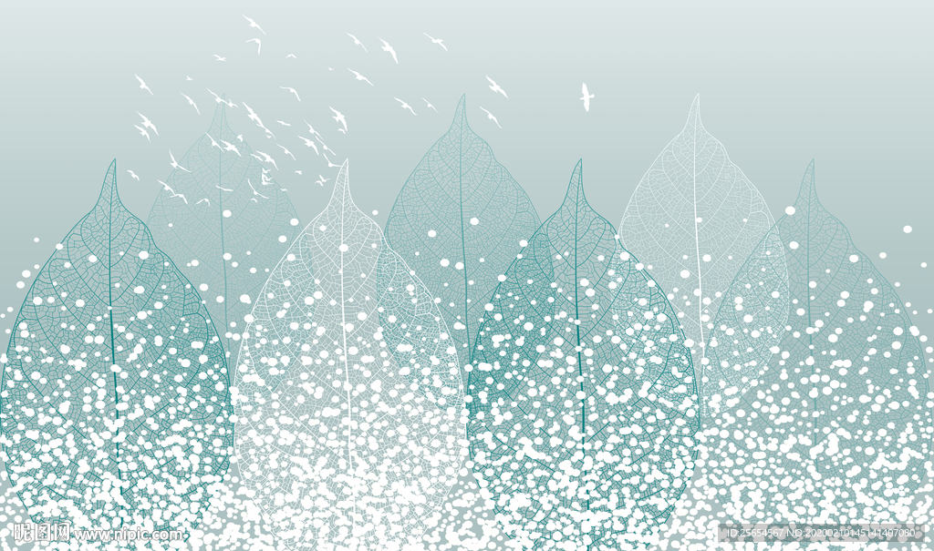 简约花草叶子清爽沙发床头背景墙