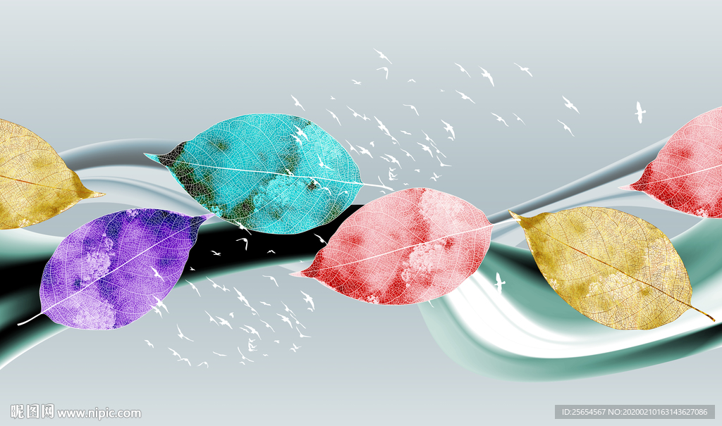 抽象金色植物花卉叶子背景装饰画