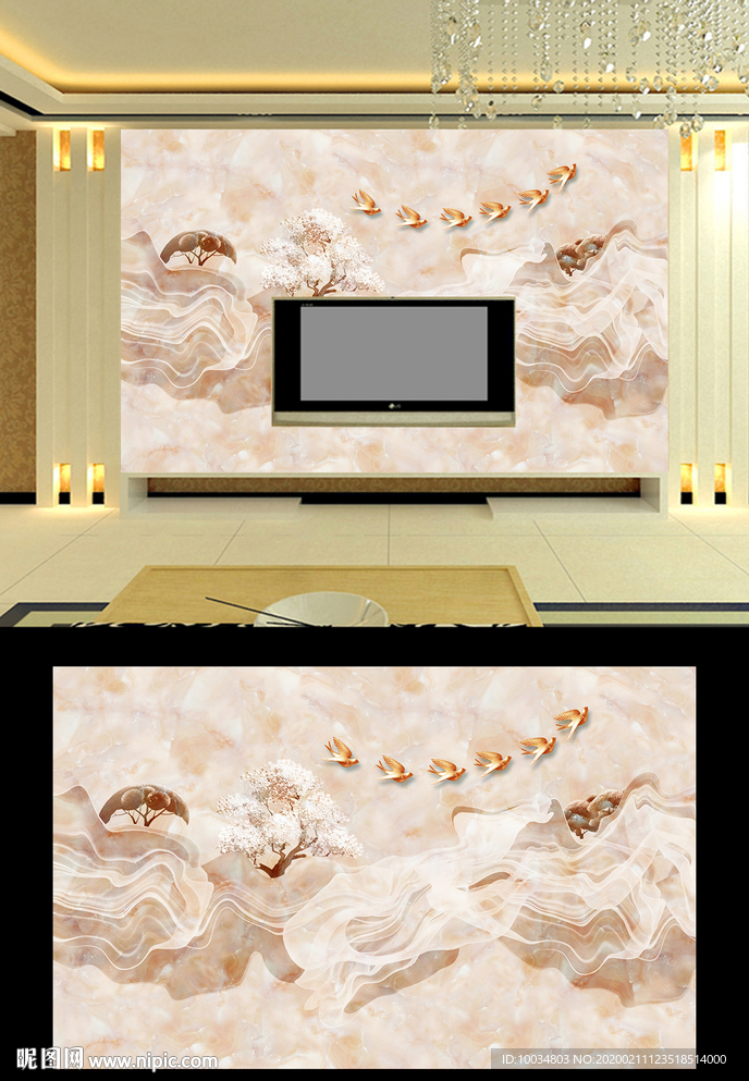 大理石山水电视背景墙