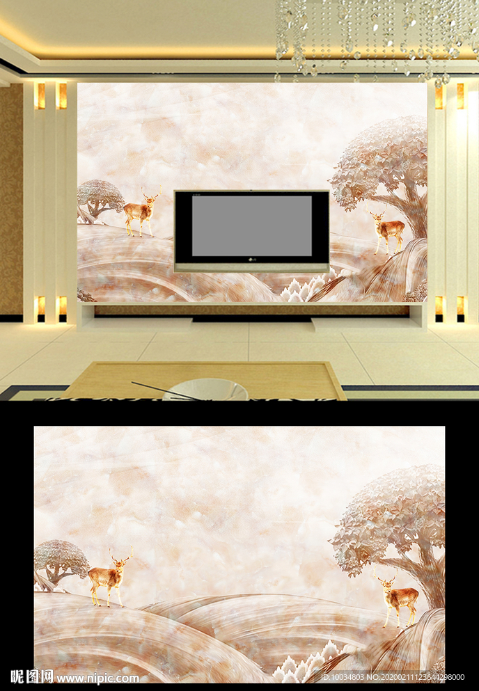 大理石麋鹿背景墙