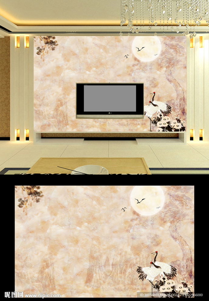 大理石仙鹤电视背景墙
