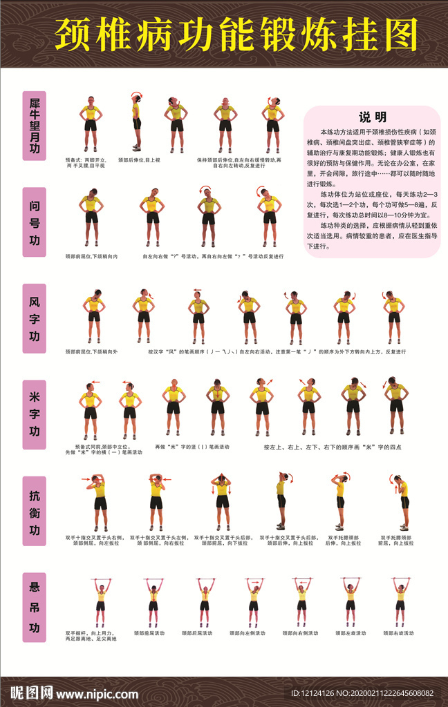 颈椎病功能锻炼挂图 颈椎挂图