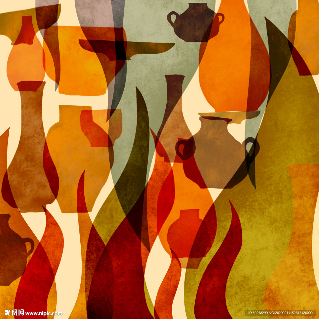 扁平风陶元素插画