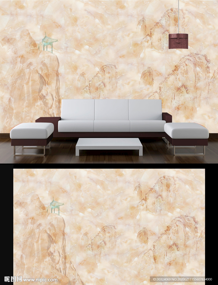 大理石山水电视背景墙