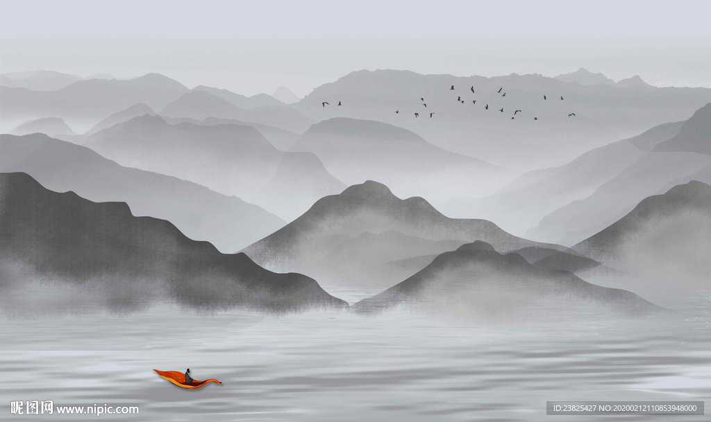 新中式抽象水墨山水意境电视背景