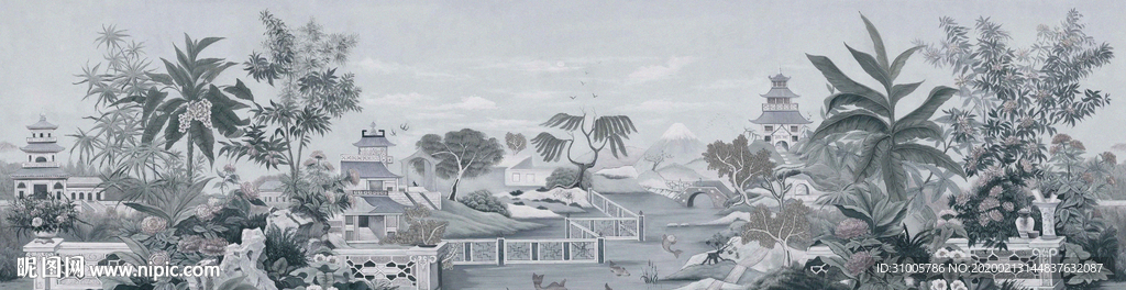 手绘热带雨林西洋画日式画背景