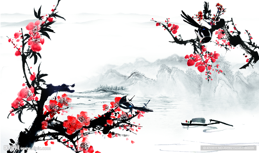 梅花喜鹊背景墙