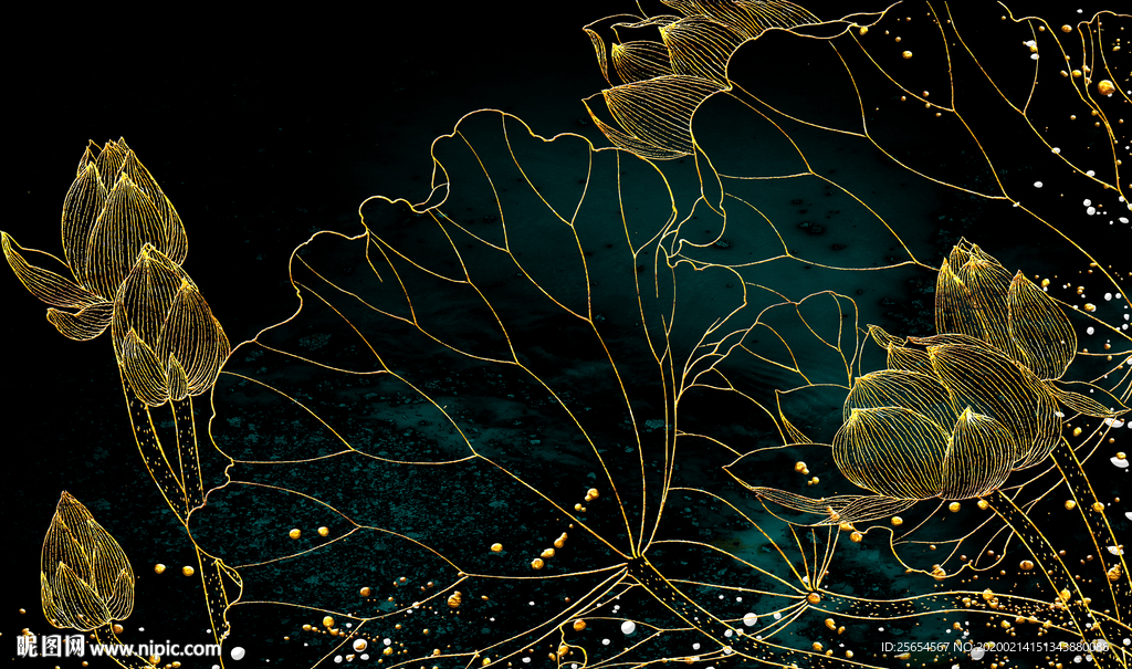 新中式金色荷花电视背景墙