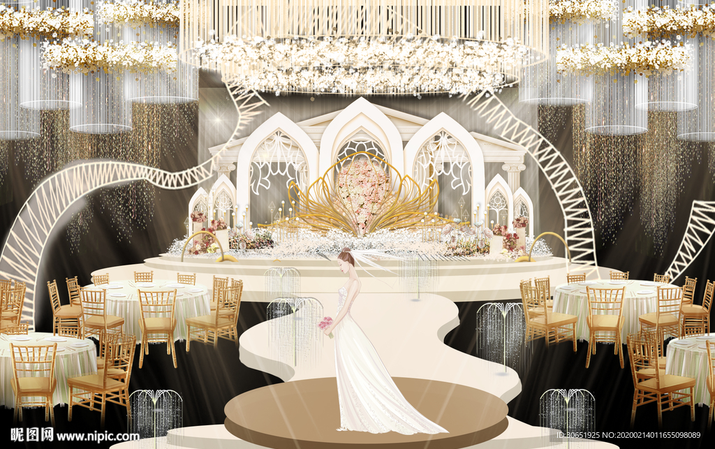 香槟色欧式婚礼舞台背景psd
