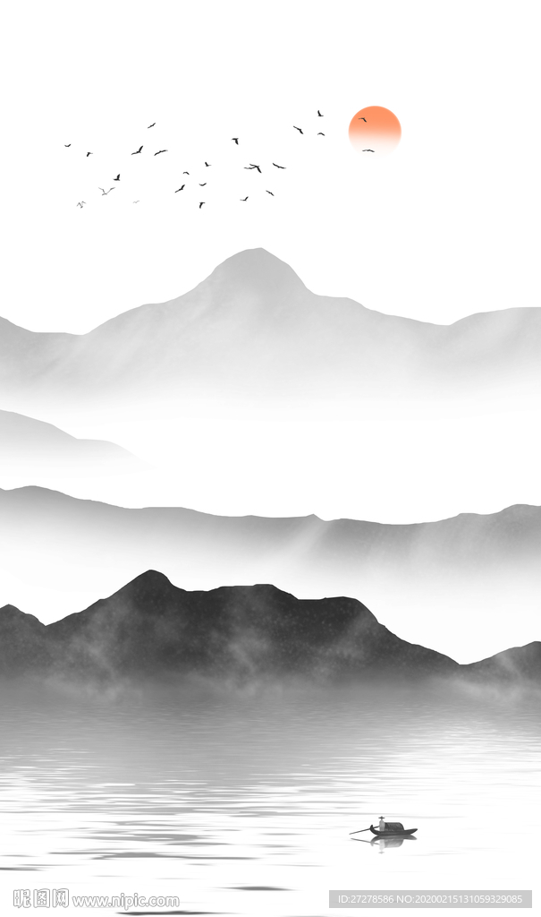 抽象禅意水墨山水装饰画素材