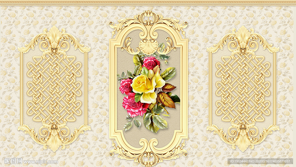 欧式花纹护墙板壁画