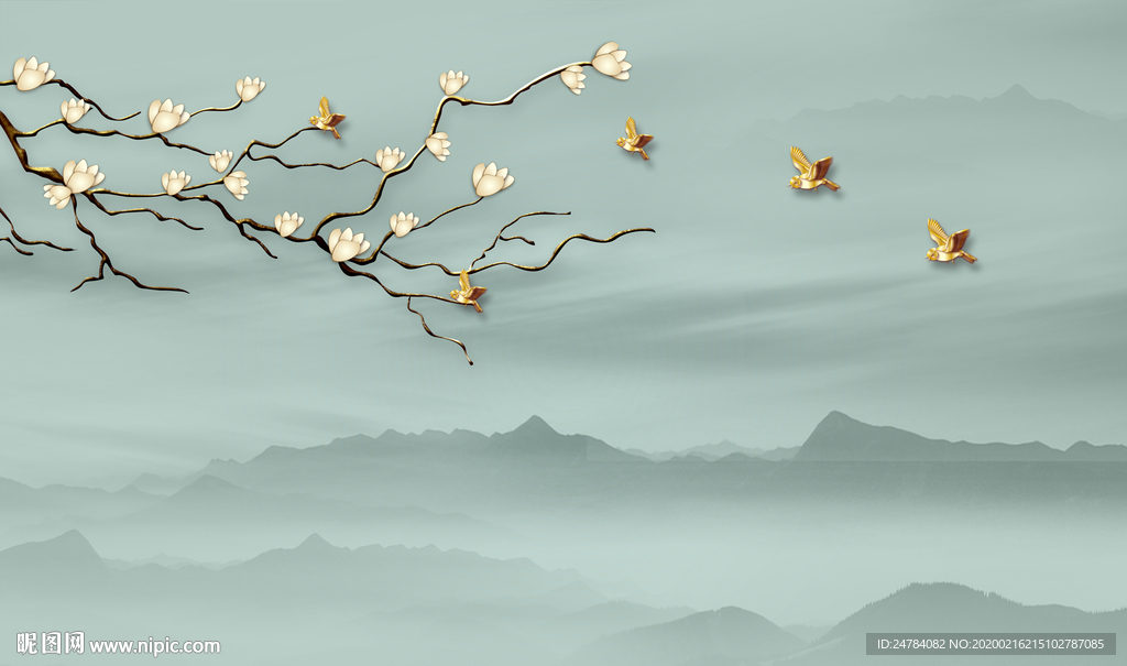 玉兰花鸟