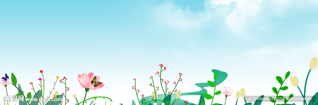 春天白云花海背景