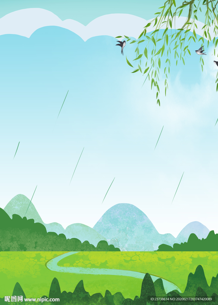 春雨燕子郊外春景背景
