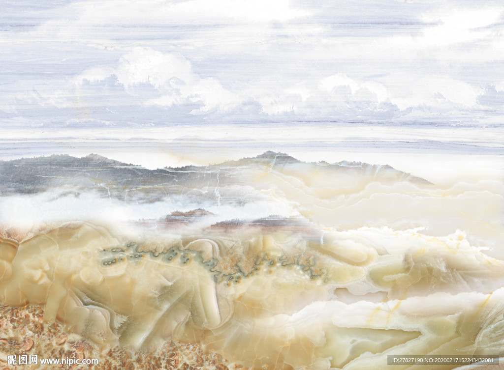 云中歌 大理石纹 蓝天白云 水