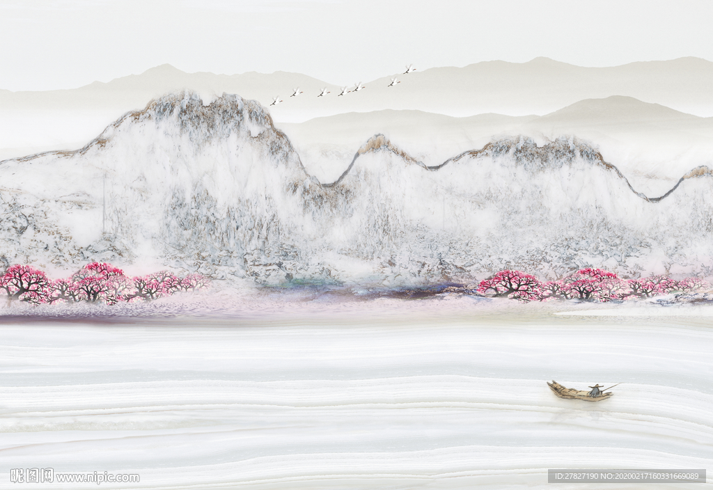 桃花 桃花潭水 新中式山水 新