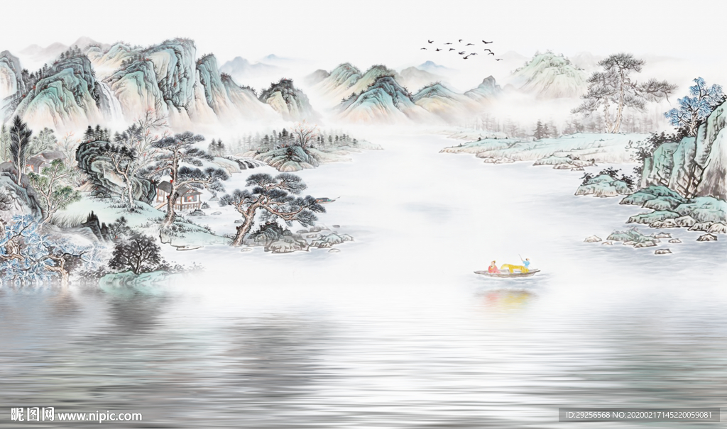 新中式水墨山水背景墙