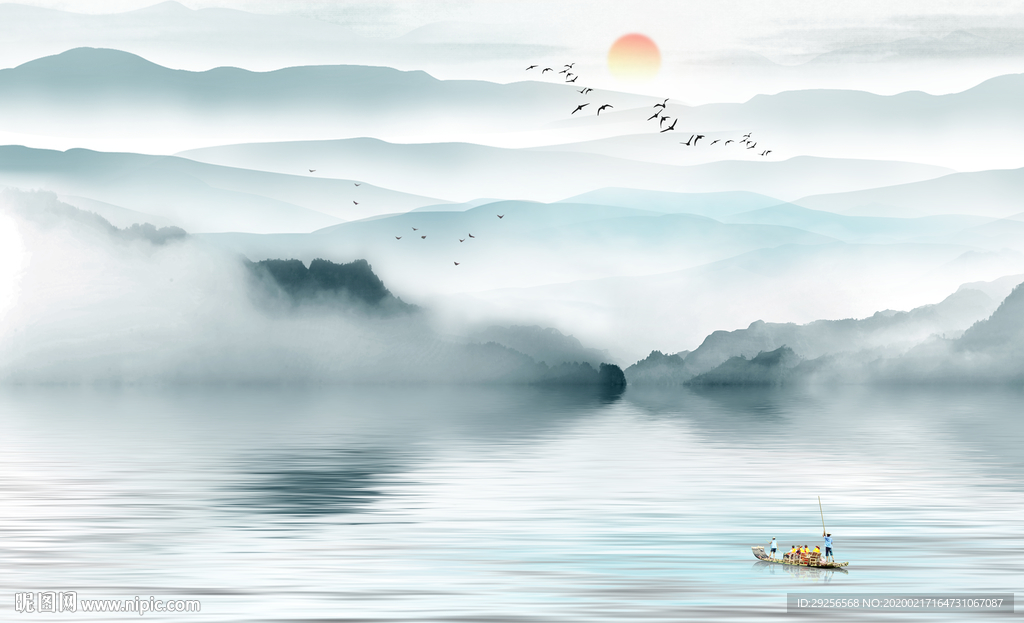 新中式抽象山水背景墙